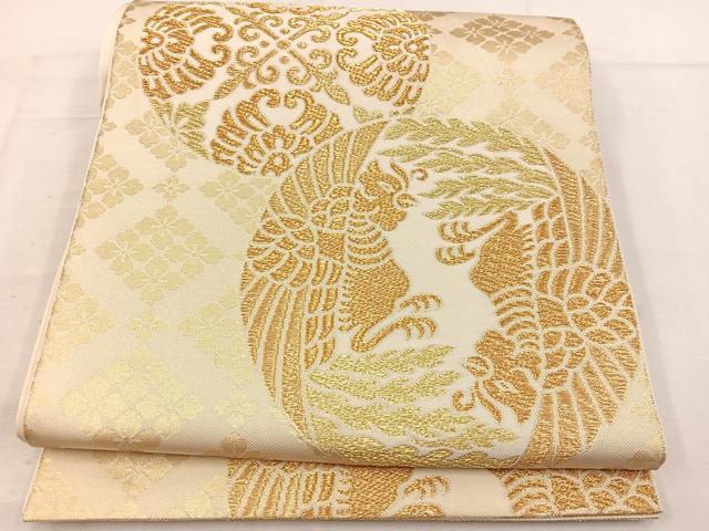 平和屋着物●西陣　川島織物　六通柄　本袋帯　鳳凰花丸文　金糸　正絹　逸品　BAAV9212mz
