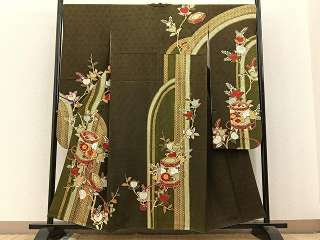 平和屋着物＊夏物 小紋 縦絽 草花文 正絹 逸品 AABG2007jdの通販｜www