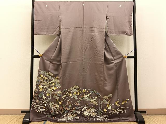 平和屋着物●豪華色留袖　刺繍　松竹梅　飛鶴立波花文　暈し染め　金彩　小田急百貨店扱い　ロング丈　正絹　逸品　BAAW0903hj