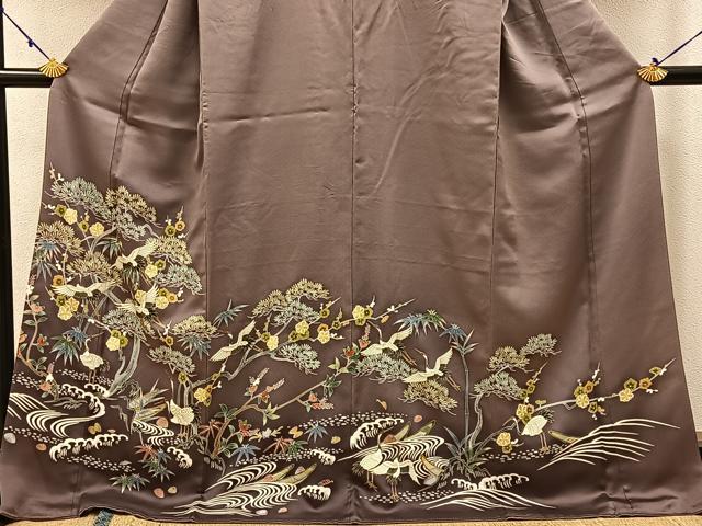 平和屋着物●豪華色留袖　刺繍　松竹梅　飛鶴立波花文　暈し染め　金彩　小田急百貨店扱い　ロング丈　正絹　逸品　BAAW0903hj_2