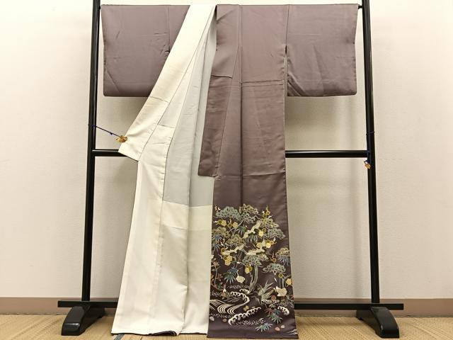 平和屋着物●豪華色留袖　刺繍　松竹梅　飛鶴立波花文　暈し染め　金彩　小田急百貨店扱い　ロング丈　正絹　逸品　BAAW0903hj_1