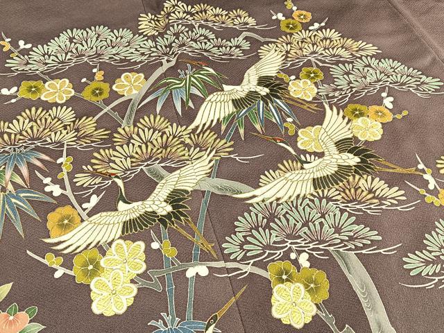 平和屋着物●豪華色留袖　刺繍　松竹梅　飛鶴立波花文　暈し染め　金彩　小田急百貨店扱い　ロング丈　正絹　逸品　BAAW0903hj_3