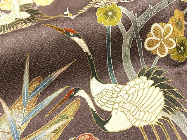平和屋着物●豪華色留袖　刺繍　松竹梅　飛鶴立波花文　暈し染め　金彩　小田急百貨店扱い　ロング丈　正絹　逸品　BAAW0903hj_4
