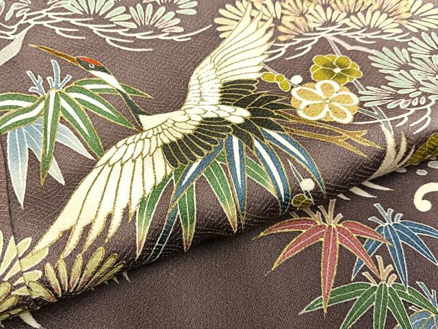 平和屋着物●豪華色留袖　刺繍　松竹梅　飛鶴立波花文　暈し染め　金彩　小田急百貨店扱い　ロング丈　正絹　逸品　BAAW0903hj_5