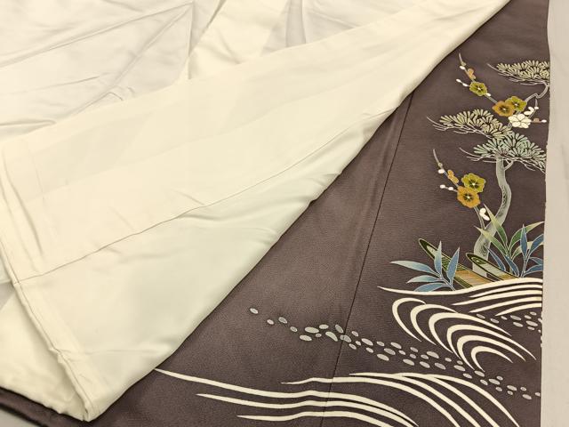 平和屋着物●豪華色留袖　刺繍　松竹梅　飛鶴立波花文　暈し染め　金彩　小田急百貨店扱い　ロング丈　正絹　逸品　BAAW0903hj_6