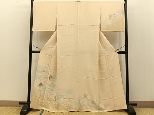 平和屋着物●訪問着　松竹梅　雪輪扇面花文　暈し染め　金彩　正絹　逸品　BAAW0912hj