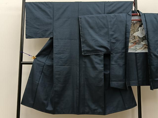 平和屋着物●男性　本場大島紬　アンサンブル　100亀甲　総詰め　羽裏：龍　正絹　逸品　未使用　BAAW0923hj