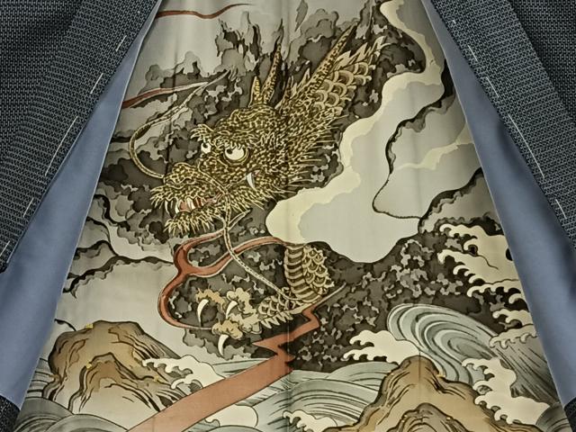平和屋着物●男性　本場大島紬　アンサンブル　100亀甲　総詰め　羽裏：龍　正絹　逸品　未使用　BAAW0923hj_7
