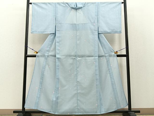 平和屋着物＊夏物　小紋　絽　菱文様　洗える着物　BAAW0960hj_1