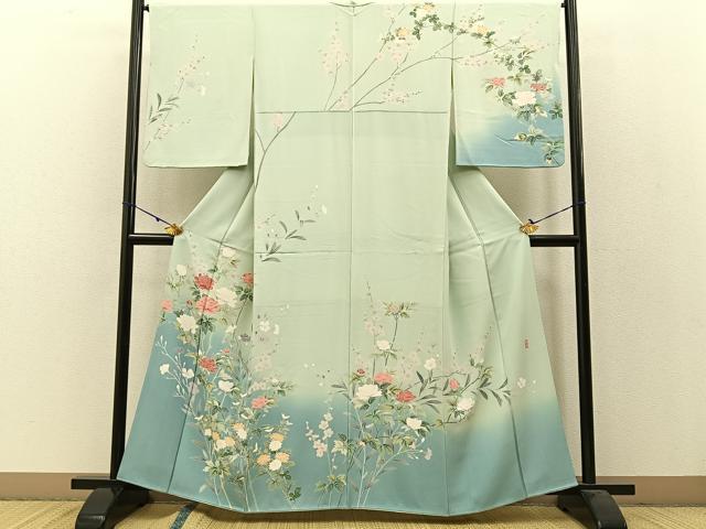 平和屋着物○訪問着 友禅 作家物 草花文 暈し染め 正絹 逸品 