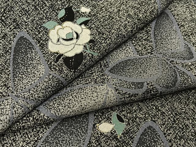 平和屋着物●上質な小紋　花蝶文　たたき染め　黒地　金銀彩　正絹　逸品　BAAW0993hj 17,971円