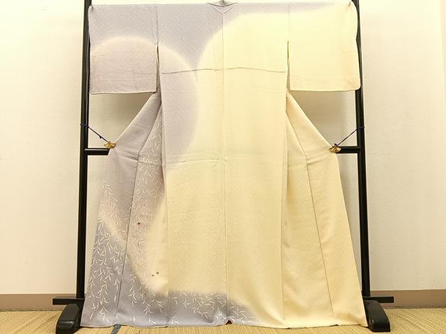 平和屋着物●訪問着　刺繍　枝垂れ柳舞蝶文　暈し染め　金糸　正絹　逸品　BAAW0998hj