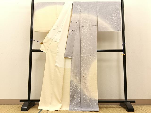 平和屋着物●訪問着　刺繍　枝垂れ柳舞蝶文　暈し染め　金糸　正絹　逸品　BAAW0998hj_1