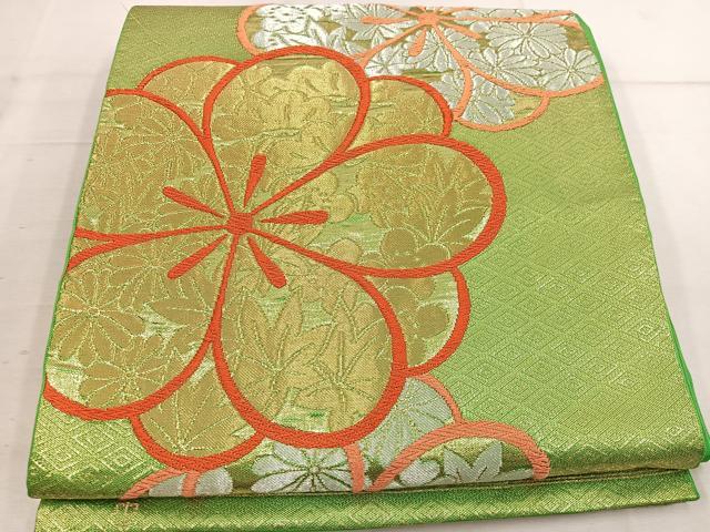 平和屋着物●西陣　川島織物　六通柄　本袋帯　梅花文　金糸　正絹　逸品　BAAW1365mz