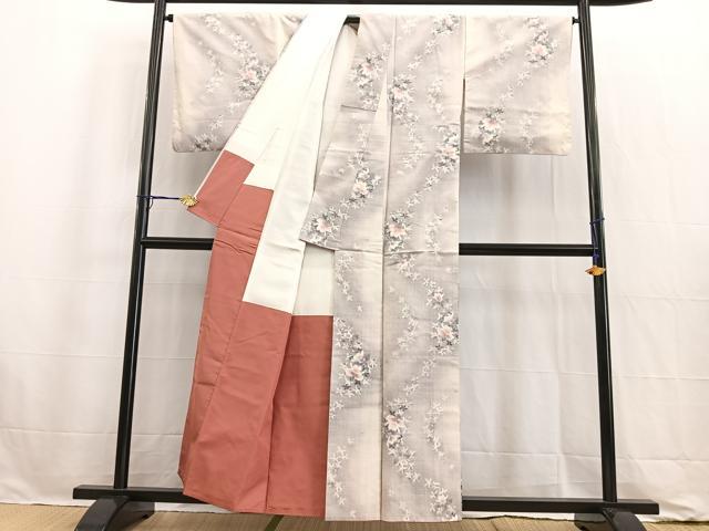 平和屋着物●小千谷紬　舞花文　正絹　逸品　BAAW2173yc_2