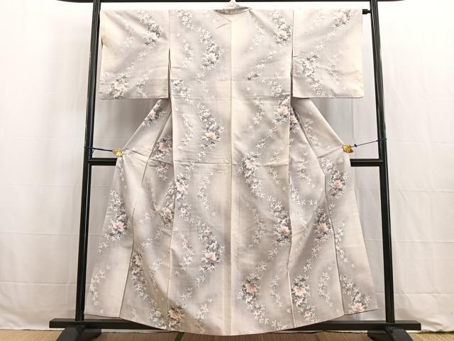 平和屋着物●小千谷紬　舞花文　正絹　逸品　BAAW2173yc_1