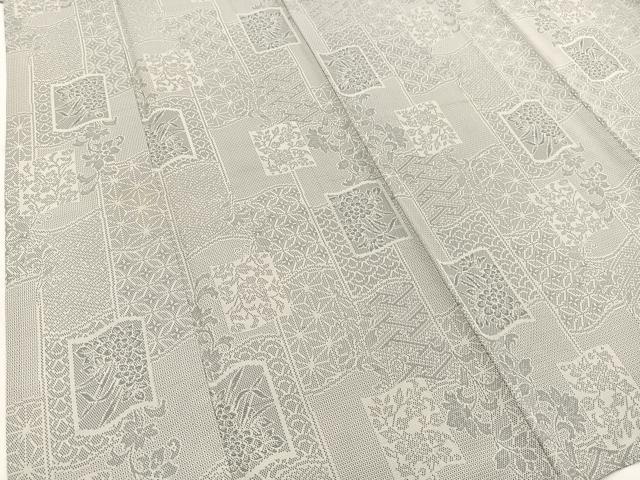 平和屋着物▽上質な紬　単衣　100亀甲　色紙更紗花文　正絹　逸品　BAAW2189yc_3