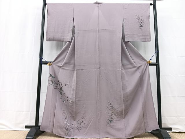 平和屋着物＊夏物　訪問着　絽　手描き　草花文　金彩　正絹　逸品　BAAW2246yc