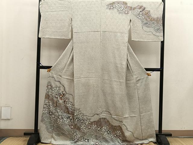 平和屋着物●訪問着　絞り　刺繍　菊花文　金彩　正絹　逸品　BAAW3463mz