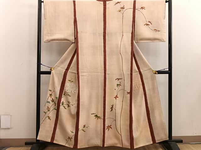 平和屋着物●訪問着　紬地　駒刺繍　乱菊　金彩　正絹　逸品　BAAW3490mz