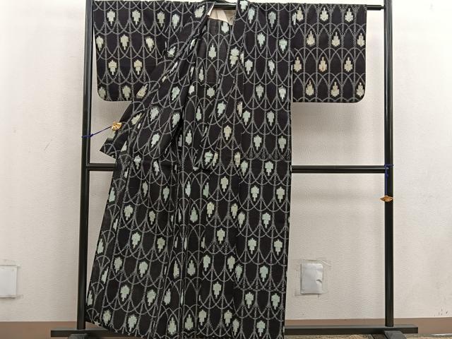 平和屋着物●久留米絣　単衣　幾何学文　綿　逸品　BAAW3504mz_1