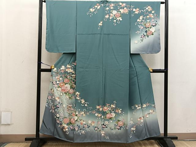 平和屋着物●訪問着　相良刺繍　枝菊花文　暈し染め　金彩　正絹　逸品　BAAW3520mz