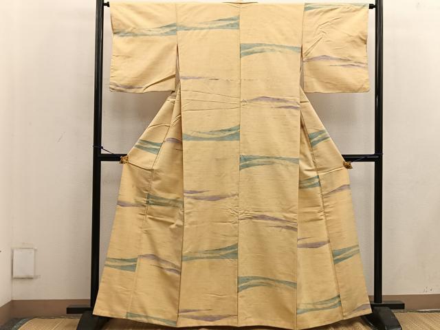平和屋着物●上質な紬　幾何学文様　正絹　逸品　BAAW3523mz_1