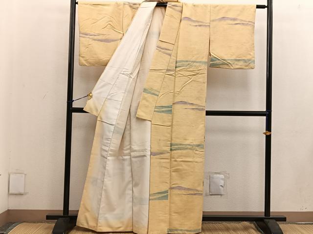 平和屋着物●上質な紬　幾何学文様　正絹　逸品　BAAW3523mz_2
