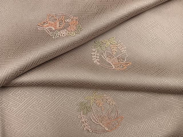 平和屋着物▽上質な小紋　単衣　中国三大刺繍　総刺繍　相良刺繍　花蝶文　正絹　逸品　BAAW3532mz