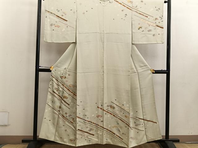 平和屋着物●訪問着　駒刺繍　地紙花文　金彩　正絹　逸品　BAAW3642mz