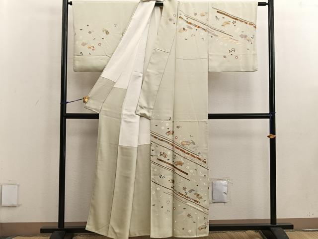 平和屋着物●訪問着　駒刺繍　地紙花文　金彩　正絹　逸品　BAAW3642mz_2