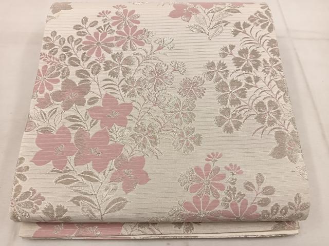 平和屋着物＊夏物　六通柄袋帯　草花文　銀糸　BAAW3806mz