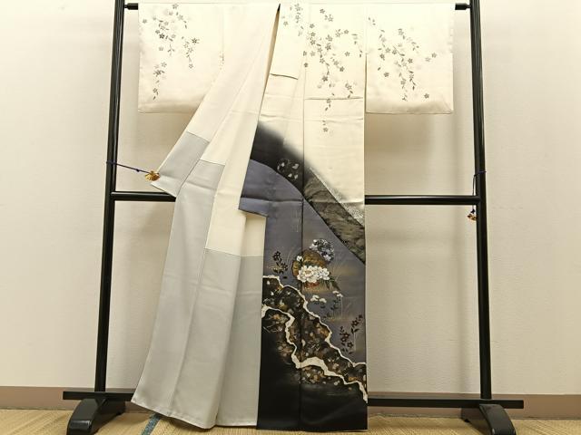 平和屋着物●訪問着　雪輪花文　暈し染め　金銀彩　正絹　逸品　BAAW5028hj_1