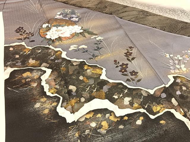 平和屋着物●訪問着　雪輪花文　暈し染め　金銀彩　正絹　逸品　BAAW5028hj_3