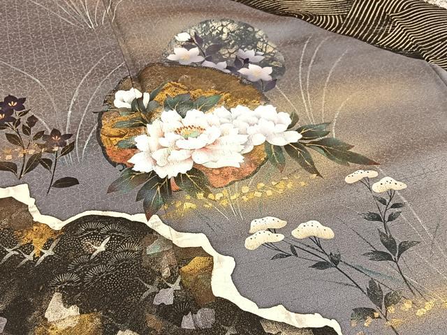 平和屋着物●訪問着　雪輪花文　暈し染め　金銀彩　正絹　逸品　BAAW5028hj_4