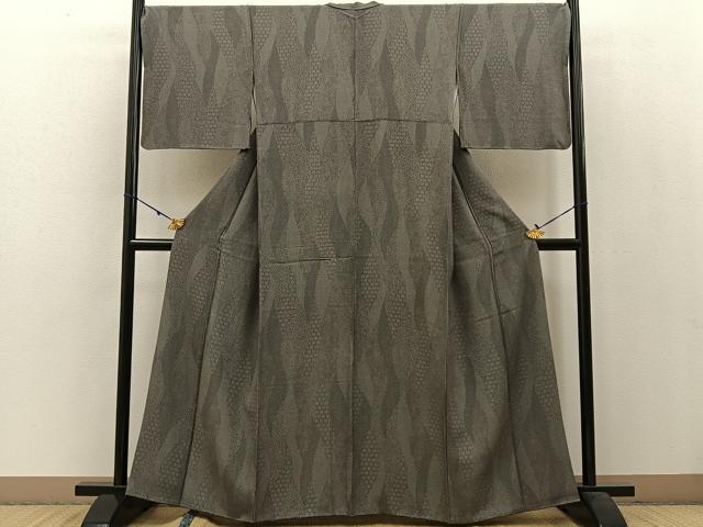 平和屋着物▽上質な小紋　単衣　地紋起こし　杢目文様　正絹　逸品　BAAW5092hj 平和屋着物○江戸小紋 寄せ小紋柄 黒地 正絹 逸品 BAAW5036hjの通販は