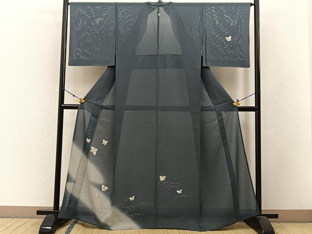 平和屋着物＊夏物　訪問着　絽　千鳥　暈し染め　銀彩　正絹　逸品　BAAW5062hj