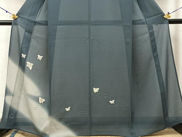 平和屋着物＊夏物　訪問着　絽　千鳥　暈し染め　銀彩　正絹　逸品　BAAW5062hj_2