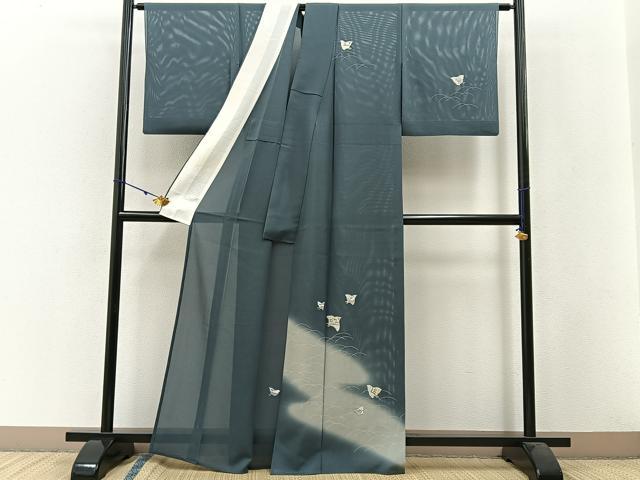 平和屋着物＊夏物　訪問着　絽　千鳥　暈し染め　銀彩　正絹　逸品　BAAW5062hj_1