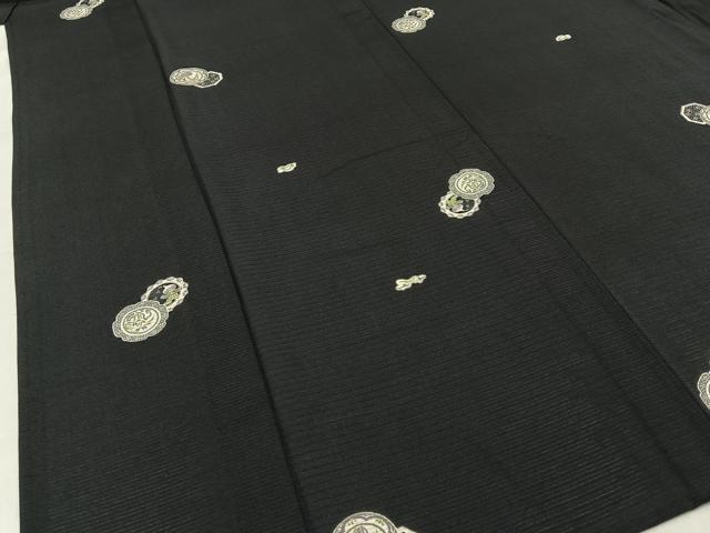 平和屋着物＊夏物 小紋 絽 花絵皿 成り物 黒緑色地 正絹 逸品