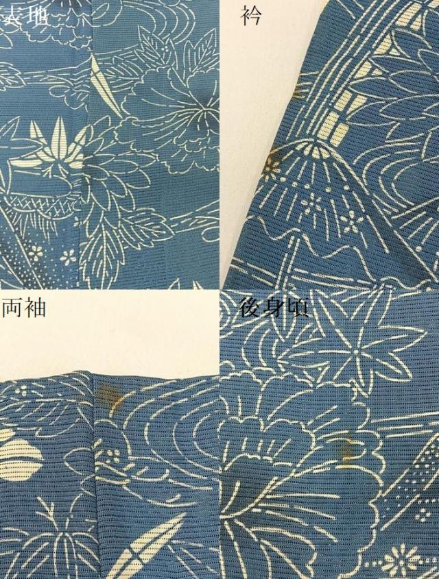 平和屋着物＊夏物　小紋　絽　藍　型染め　御所解文　正絹　逸品　BAAW5089hj