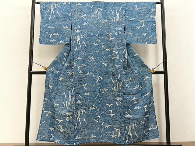 平和屋着物＊夏物　小紋　絽　藍　型染め　御所解文　正絹　逸品　BAAW5089hj