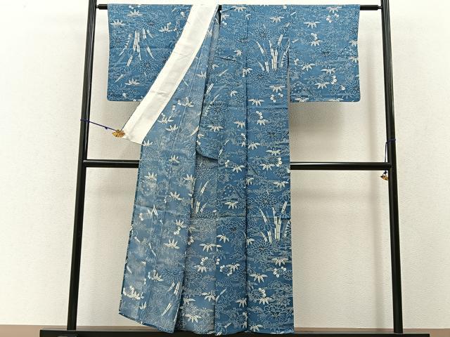 平和屋着物＊夏物　小紋　絽　藍　型染め　御所解文　正絹　逸品　BAAW5089hj