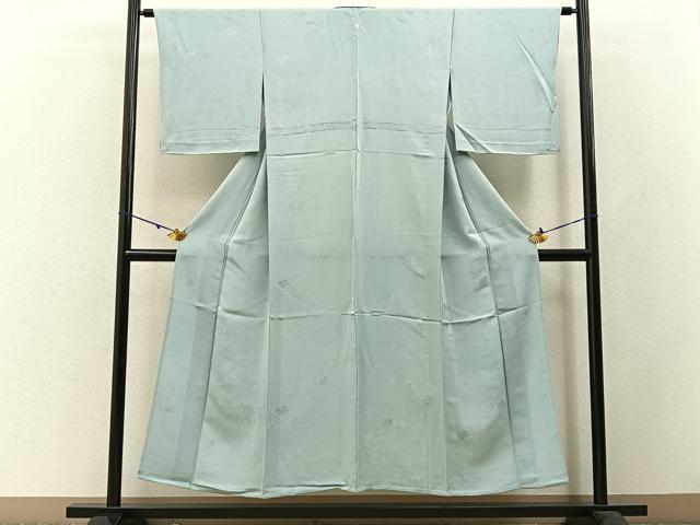 平和屋着物▽上質な色無地　単衣　草花地紋　千草鼠色　正絹　逸品　未使用　BAAW5100hj 平和屋着物▽上質な色無地 単衣 草花地紋 千草鼠色 正絹 逸品 未使用