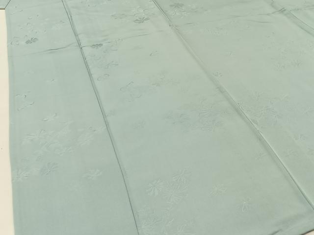 平和屋着物▽上質な色無地 単衣 草花地紋 千草鼠色 正絹 逸品 未使用