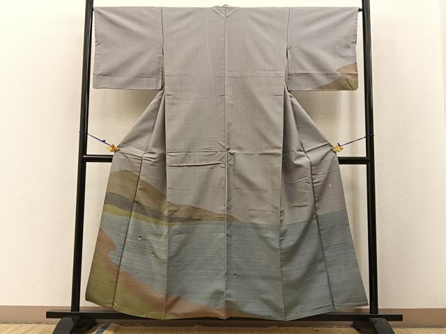 平和屋着物●訪問着　作家物　紬地　渡船人物風景文　正絹　逸品　BAAW5102hj