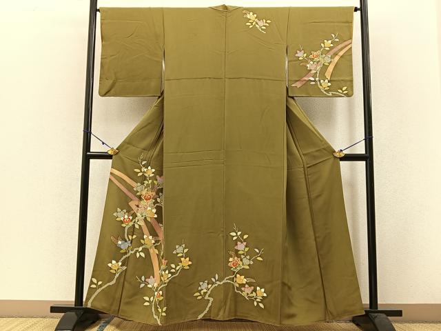 平和屋着物●創業460年・千總　訪問着　駒刺繍　橘　金彩　正絹　逸品　BAAW5124hj