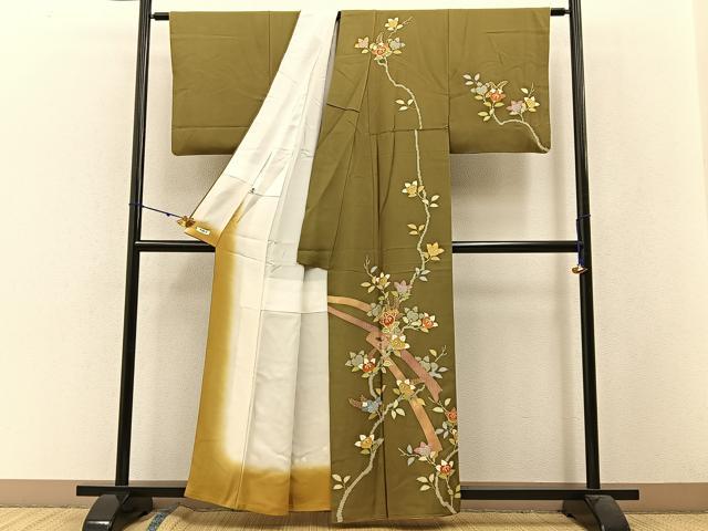 平和屋着物●創業460年・千總　訪問着　駒刺繍　橘　金彩　正絹　逸品　BAAW5124hj_1