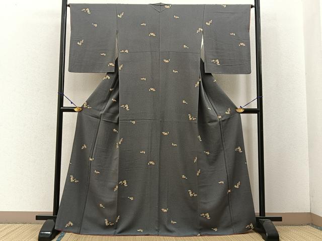 平和屋着物●上質な小紋　成り物　たたき染め　鬼しぼ縮緬　正絹　逸品　BAAW5148hj_1
