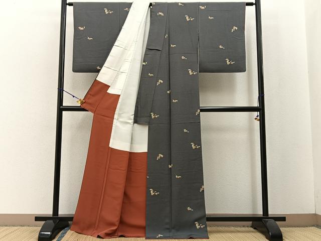 平和屋着物●上質な小紋　成り物　たたき染め　鬼しぼ縮緬　正絹　逸品　BAAW5148hj_2